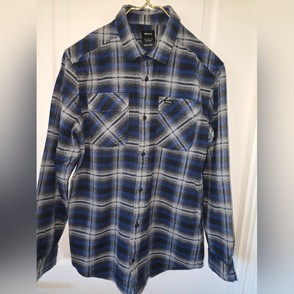 RVCA Men's Blue Plaid Shirt - Picture 1 of 9